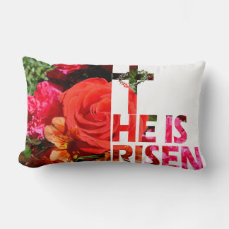 Floral Easter "He is Risen" Holiday Throw Pillow