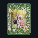 Floral Easter Personalized Lily & Daffodil Magnet<br><div class="desc">Bring a touch of springtime elegance to your kitchen with this vintage-inspired Easter photo magnet. Featuring a sophisticated Art Nouveau frame of hand-illustrated lilies, daffodils, and ferns in a warm sage and harvest orange palette, this design creates a beautiful border for your favorite family memories. Whether you're celebrating with Andrei...</div>