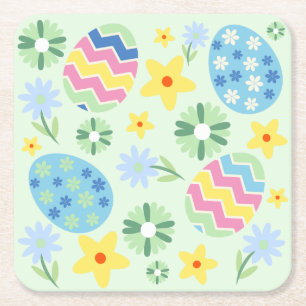 Floral Easter Square Paper Coaster