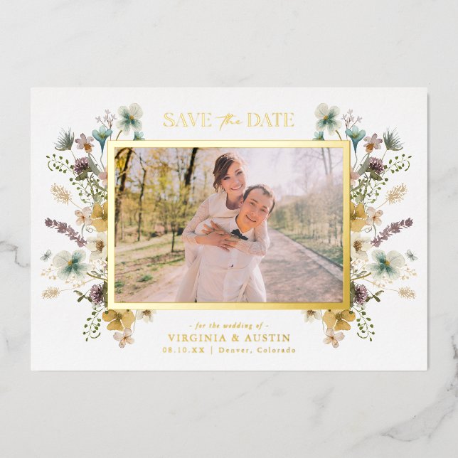Floral Économisez La Date Foil Invitation (Recto)