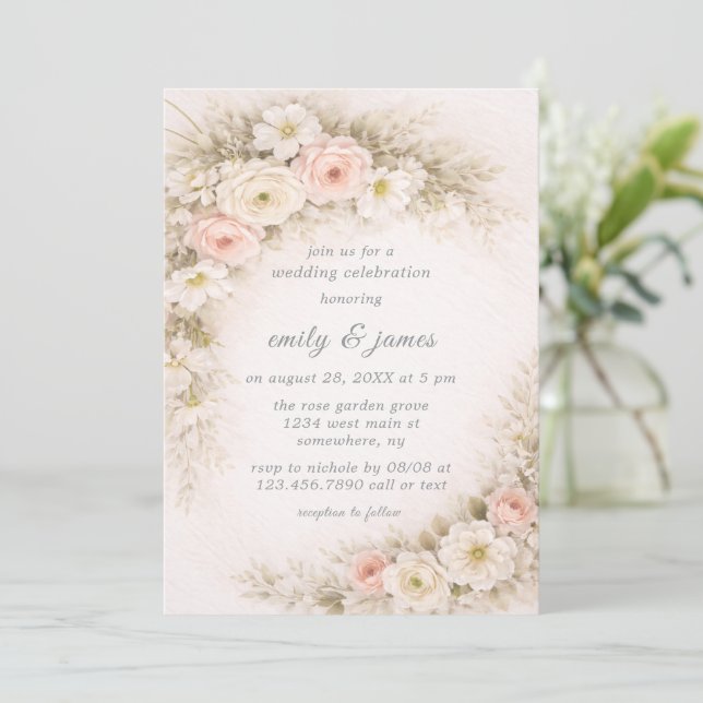 Floral Editorial Bouquet Wedding Celebration Invitation (Standing Front)