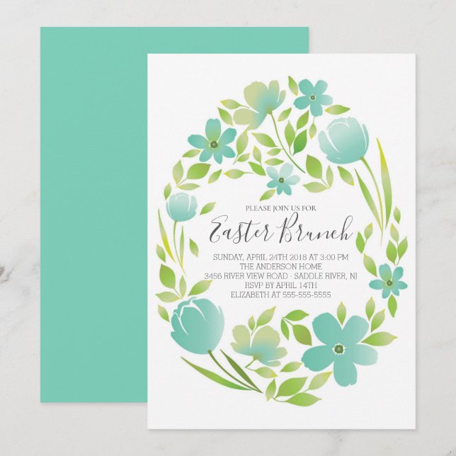 Floral Egg  Easter Brunch Dinner Party Invitation (Front/Back)
