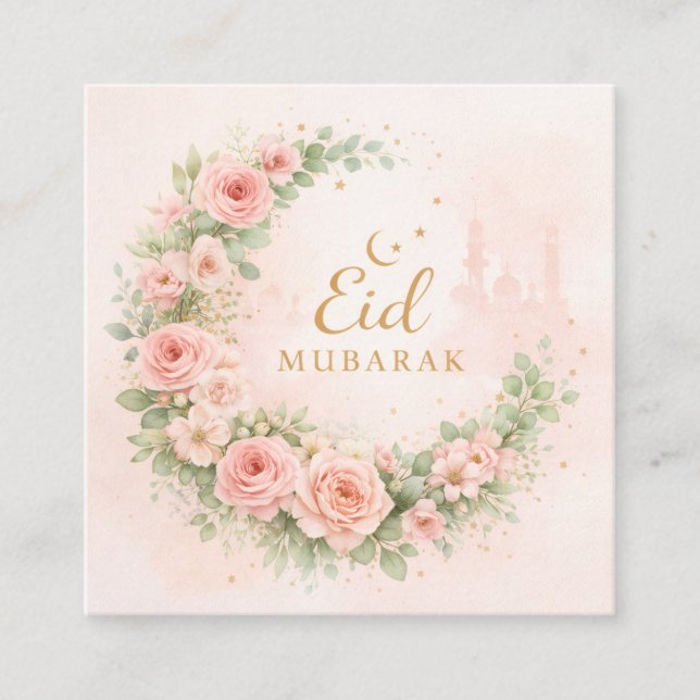 Floral Eid Mubarak – Blush Pink Islamic Gift f Enclosure Card (Front)