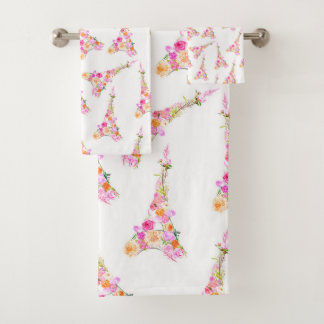 Floral eiffel tower bath towel set