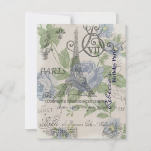 floral eiffel tower Paris birthday party Invitation