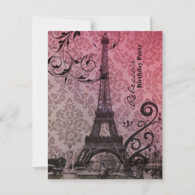 floral eiffel tower Paris birthday party Invitation (Front)