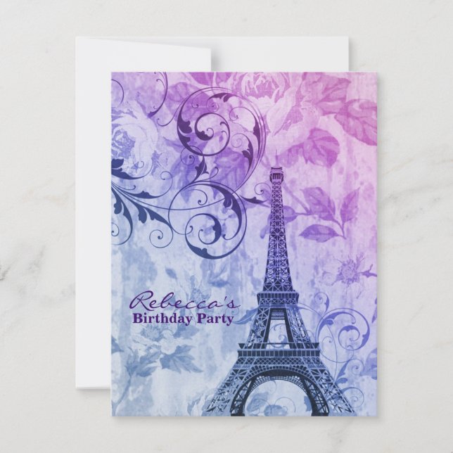 floral eiffel tower Paris birthday party Invitation (Front)
