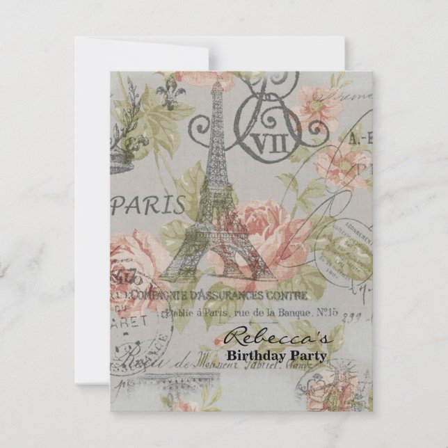 floral eiffel tower Paris birthday party Invitation (Front)