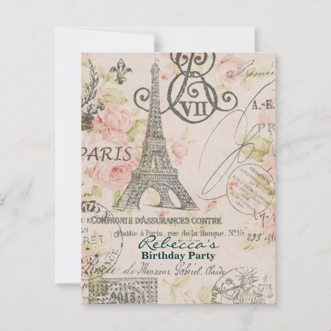 floral eiffel tower Paris birthday party Invitation (Front)