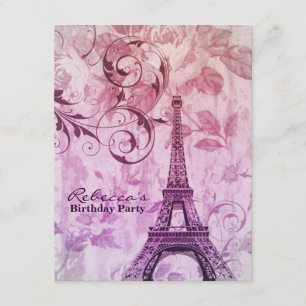 floral eiffel tower Paris birthday party Invitation