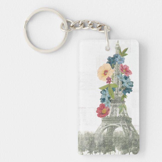 Floral Eiffel Tower | Paris, France Keychain (Front)