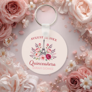 floral eiffel tower quinceanera  keychain