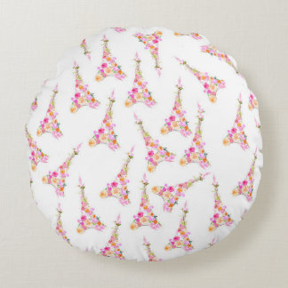 Floral eiffel tower round pillow