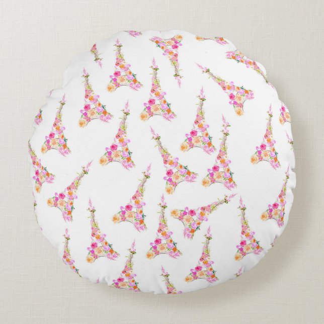 Floral eiffel tower round pillow (Front)