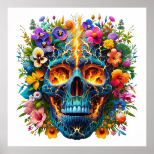 Floral Electric Skull Poster