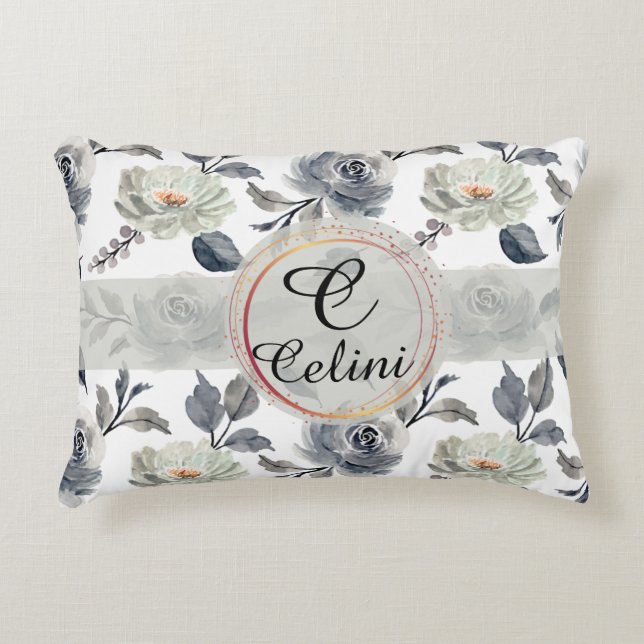 Floral Elegance: A Stunning Watercolor Pattern  Accent Pillow (Front)