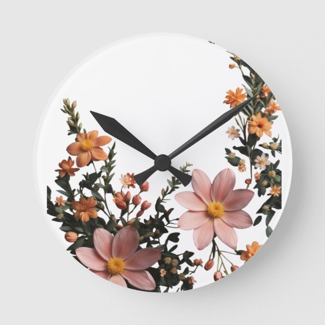 Floral Elegance – Blooming Garden Decorative Wall  Round Clock (Front)