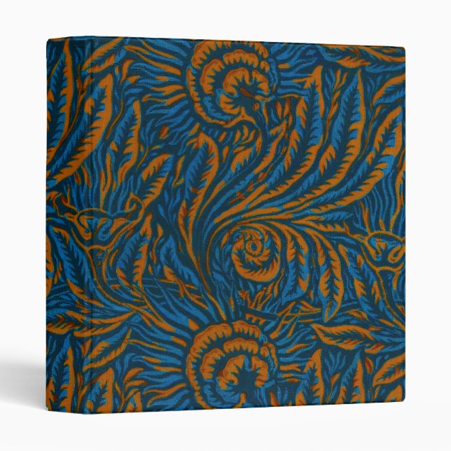 Floral Elegance Blue & Gold, Arts & Crafts Design Binder (Front/Spine)