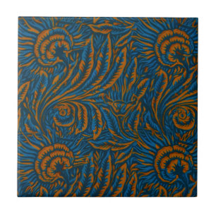 Floral Elegance Blue & Gold, Arts & Crafts Design Tile