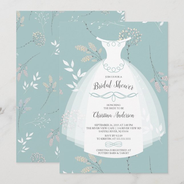 Floral Elegance Bride Gown Bridal Shower Invitation (Front/Back)