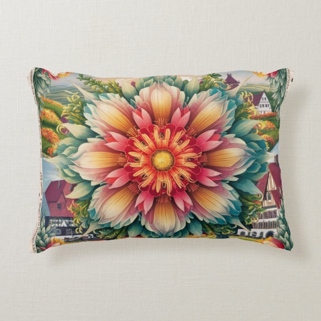 Floral Elegance: German Stamp Art Accent Pillow (Front)