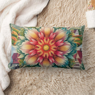 Floral Elegance: German Stamp Art Lumbar Pillow