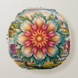 Floral Elegance: German Stamp Art Round Pillow