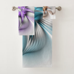 Floral Elegance Modern Abstract 3D Fractal Flower Bath Towel Set