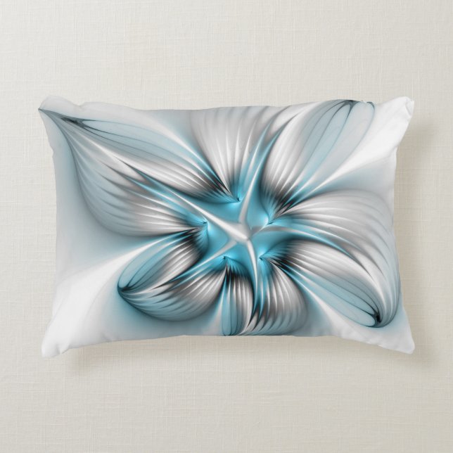 Floral Elegance Modern Abstract Blue Fractal Art Accent Pillow (Front)