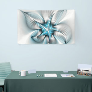 Floral Elegance Modern Abstract Blue Fractal Art Banner