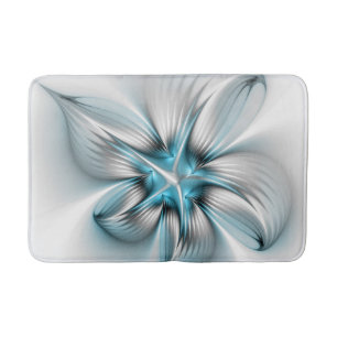 Floral Elegance Modern Abstract Blue Fractal Art Bath Mat