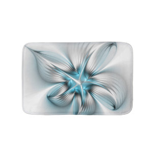 Floral Elegance Modern Abstract Blue Fractal Art Bath Mat