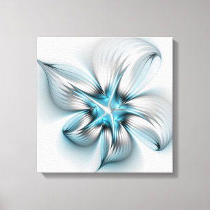 Floral Elegance Modern Abstract Blue Fractal Art Canvas Print