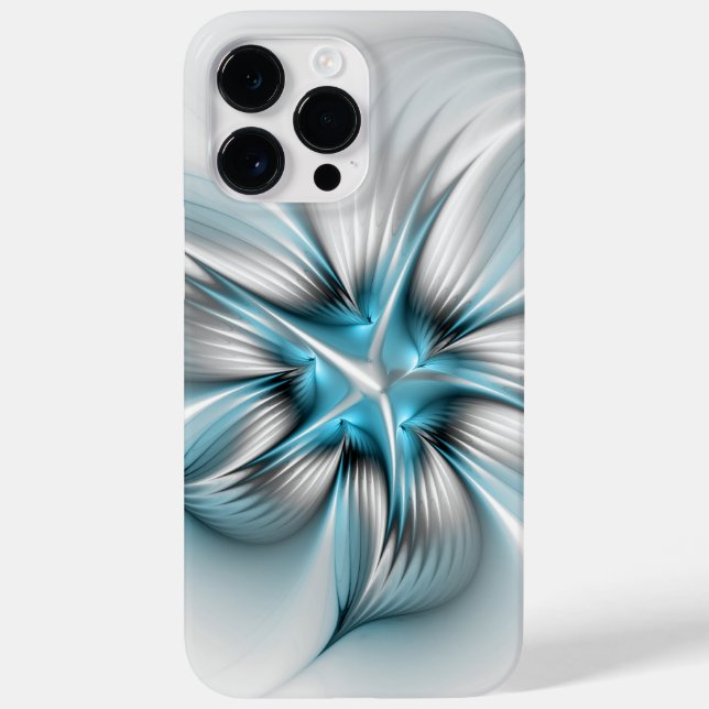 Floral Elegance Modern Abstract Blue Fractal Art Case-Mate iPhone Case (Back)