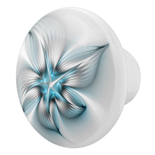 Floral Elegance Modern Abstract Blue Fractal Art Ceramic Knob (Right)
