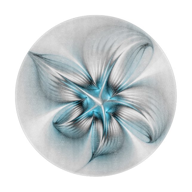 Floral Elegance Modern Abstract Blue Fractal Art Cutting Board (Front)