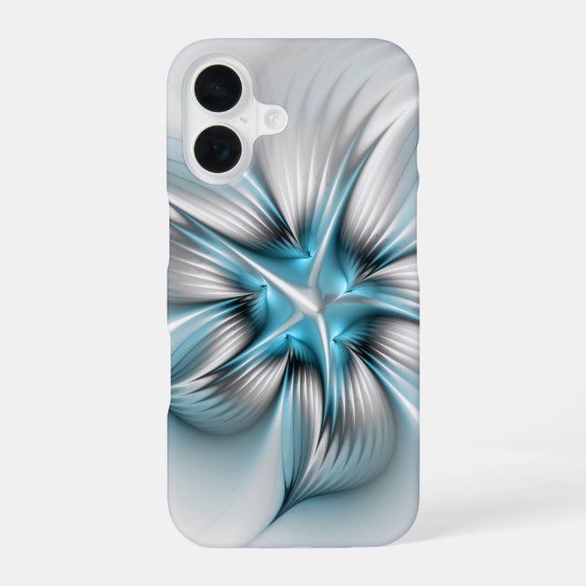 Floral Elegance Modern Abstract Blue Fractal Art iPhone 16 Case (Back)