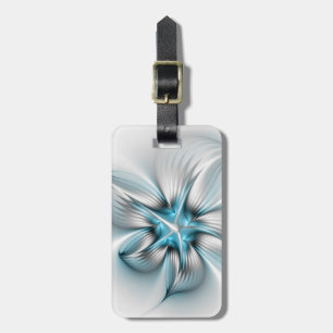 Floral Elegance Modern Abstract Blue Fractal Art Luggage Tag
