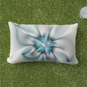 Floral Elegance Modern Abstract Blue Fractal Art Lumbar Pillow