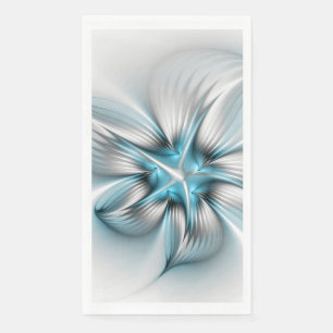 Floral Elegance Modern Abstract Blue Fractal Art Napkin