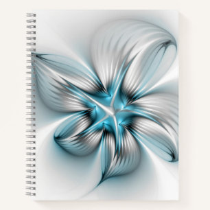 Floral Elegance Modern Abstract Blue Fractal Art Notebook