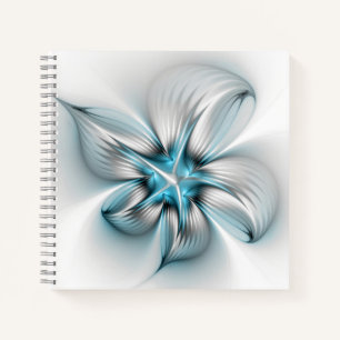 Floral Elegance Modern Abstract Blue Fractal Art Notebook