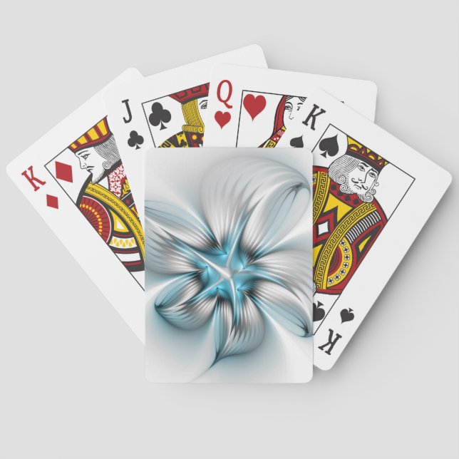 Floral Elegance Modern Abstract Blue Fractal Art Playing Cards (Back)