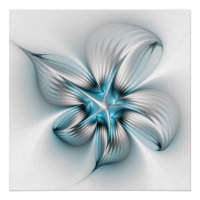 Floral Elegance Modern Abstract Blue Fractal Art