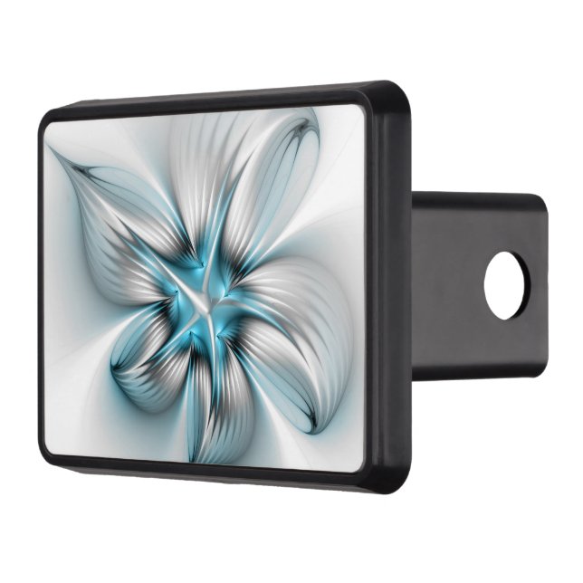 Floral Elegance Modern Abstract Blue Fractal Art Trailer Hitch Cover (Left)