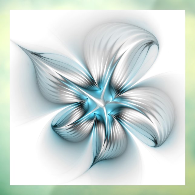 Floral Elegance Modern Abstract Blue Fractal Art Window Cling (Sheet 3)