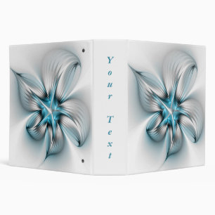 Floral Elegance Modern Abstract Blue Fractal Text Binder
