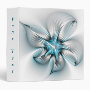 Floral Elegance Modern Abstract Blue Fractal Text Binder