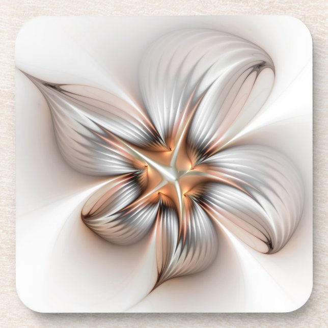 Floral Elegance Modern Abstract Fractal Art Coaster (Front)