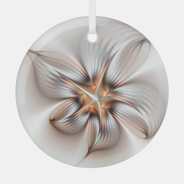 Floral Elegance Modern Abstract Fractal Art Glass Ornament (Front)